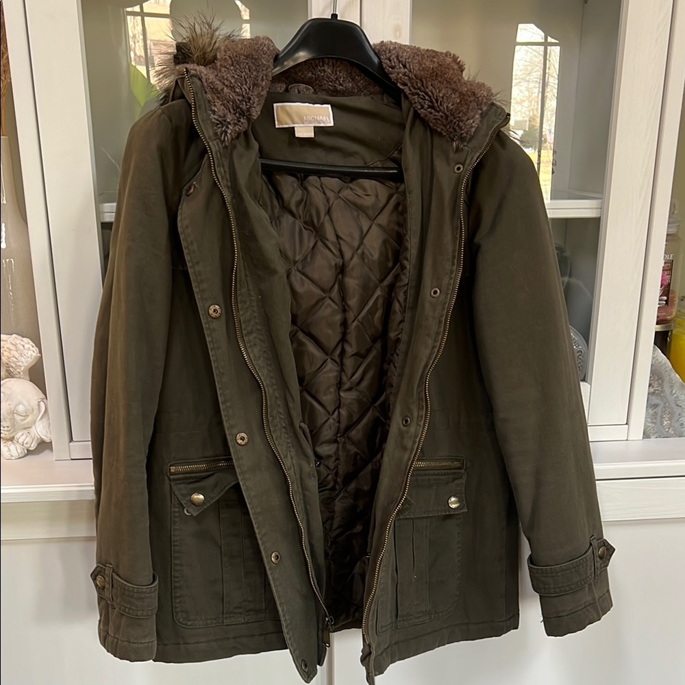 MK Olive Green Hooded Parka Jacket